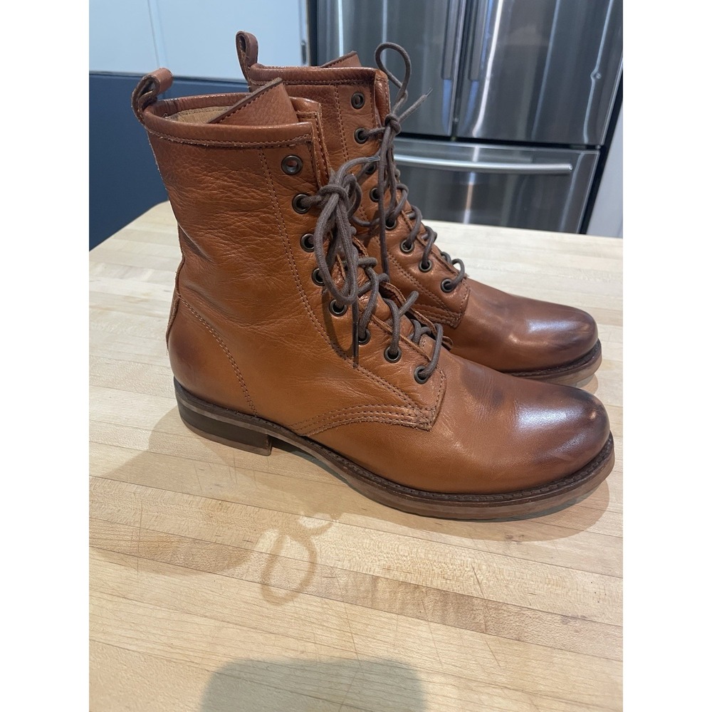 Frye Ladies Camel Combat Boots Caramel Leather Women's 8.5 Lace-up Ankle Booties